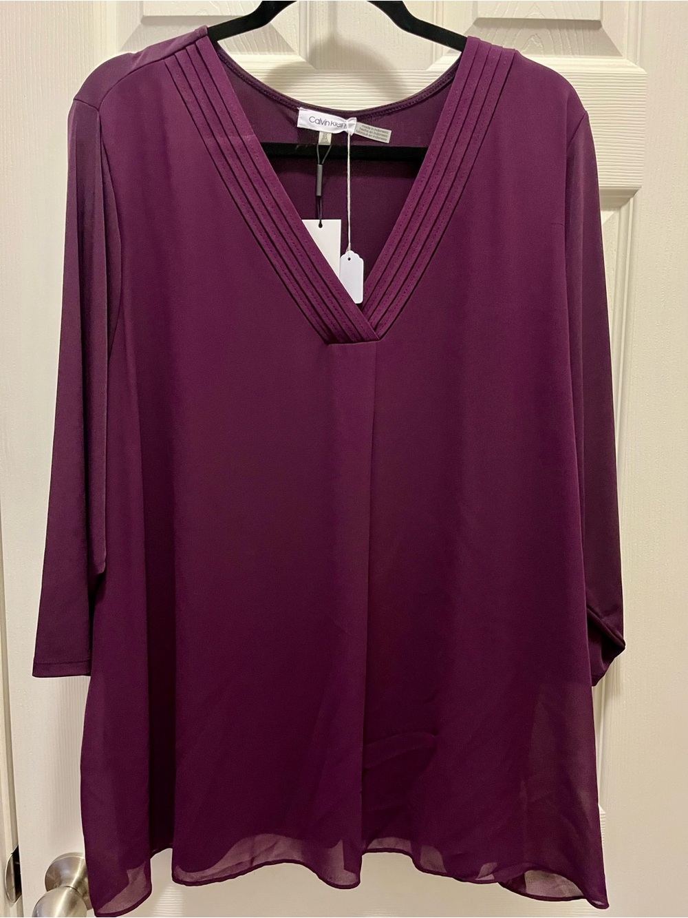 NWT Calvin Klein Plum Purple V-Neck Blouse 3X Plus Size